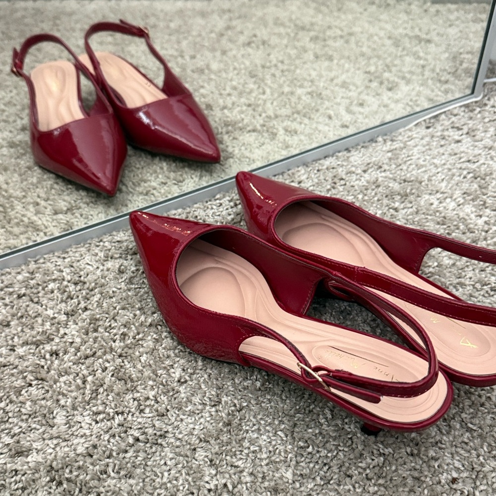 Red Low Kitten Heels